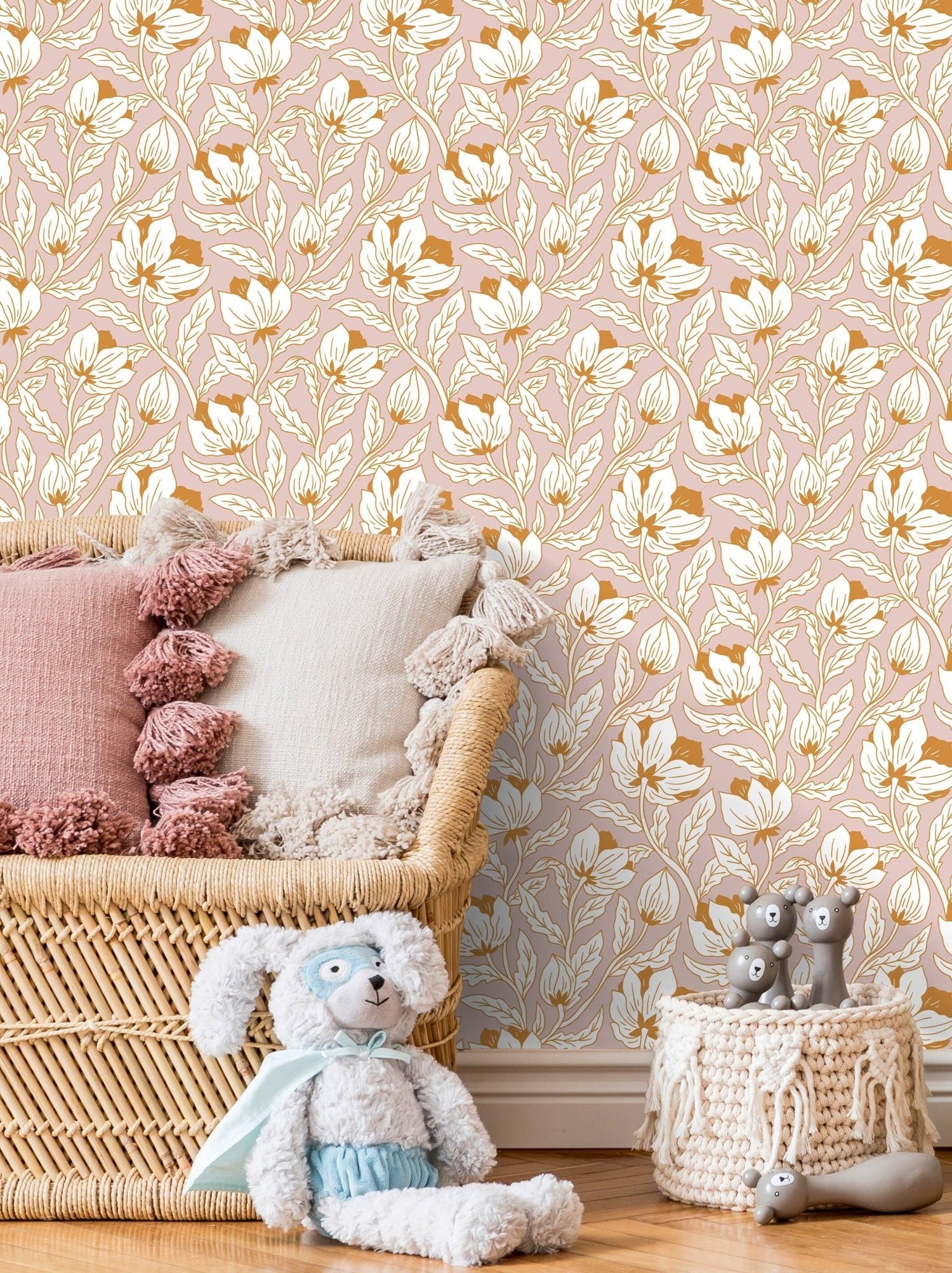Pink Floral Art Nouveau Wallpaper / Peel and Stick Wallpaper Removable Wallpaper Home Decor Wall Art Wall Decor Room Decor - C695 - WallTrend