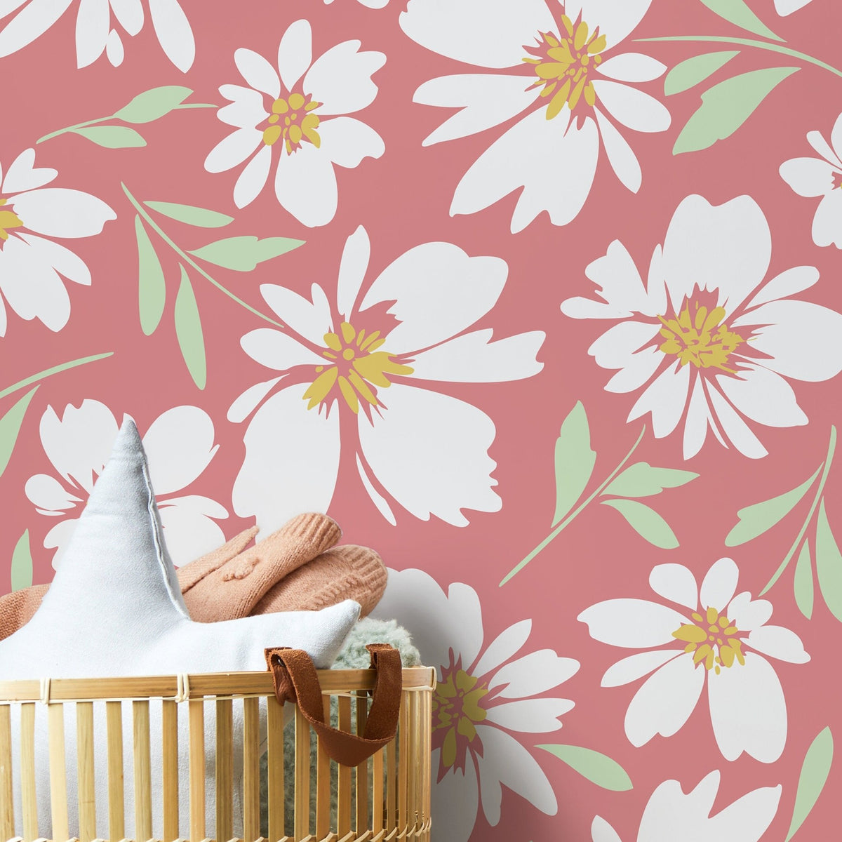 Pink Floral Daisies Wallpaper / Peel and Stick Wallpaper Removable Wallpaper Home Decor Wall Art Wall Decor Room Decor - C691 - WallTrend