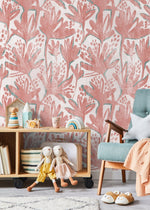 Pink Floral Hand Painted Wallpaper / Peel and Stick Wallpaper Removable Wallpaper Home Decor Wall Art Wall Decor Room Decor - C902 - WallTrend