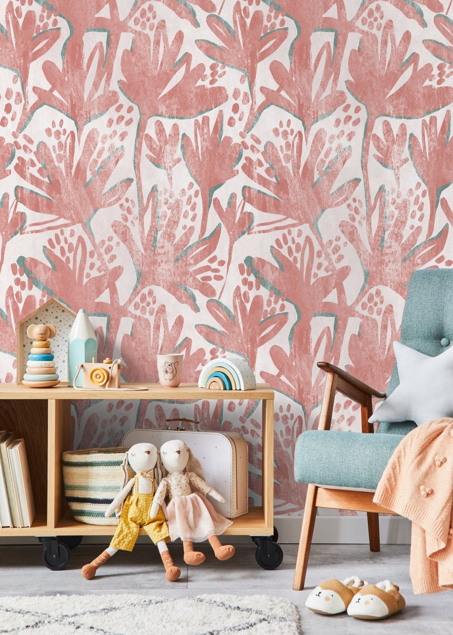 Pink Floral Hand Painted Wallpaper / Peel and Stick Wallpaper Removable Wallpaper Home Decor Wall Art Wall Decor Room Decor - C902 - WallTrend