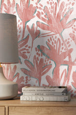 Pink Floral Hand Painted Wallpaper / Peel and Stick Wallpaper Removable Wallpaper Home Decor Wall Art Wall Decor Room Decor - C902 - WallTrend