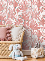 Pink Floral Hand Painted Wallpaper / Peel and Stick Wallpaper Removable Wallpaper Home Decor Wall Art Wall Decor Room Decor - C902 - WallTrend