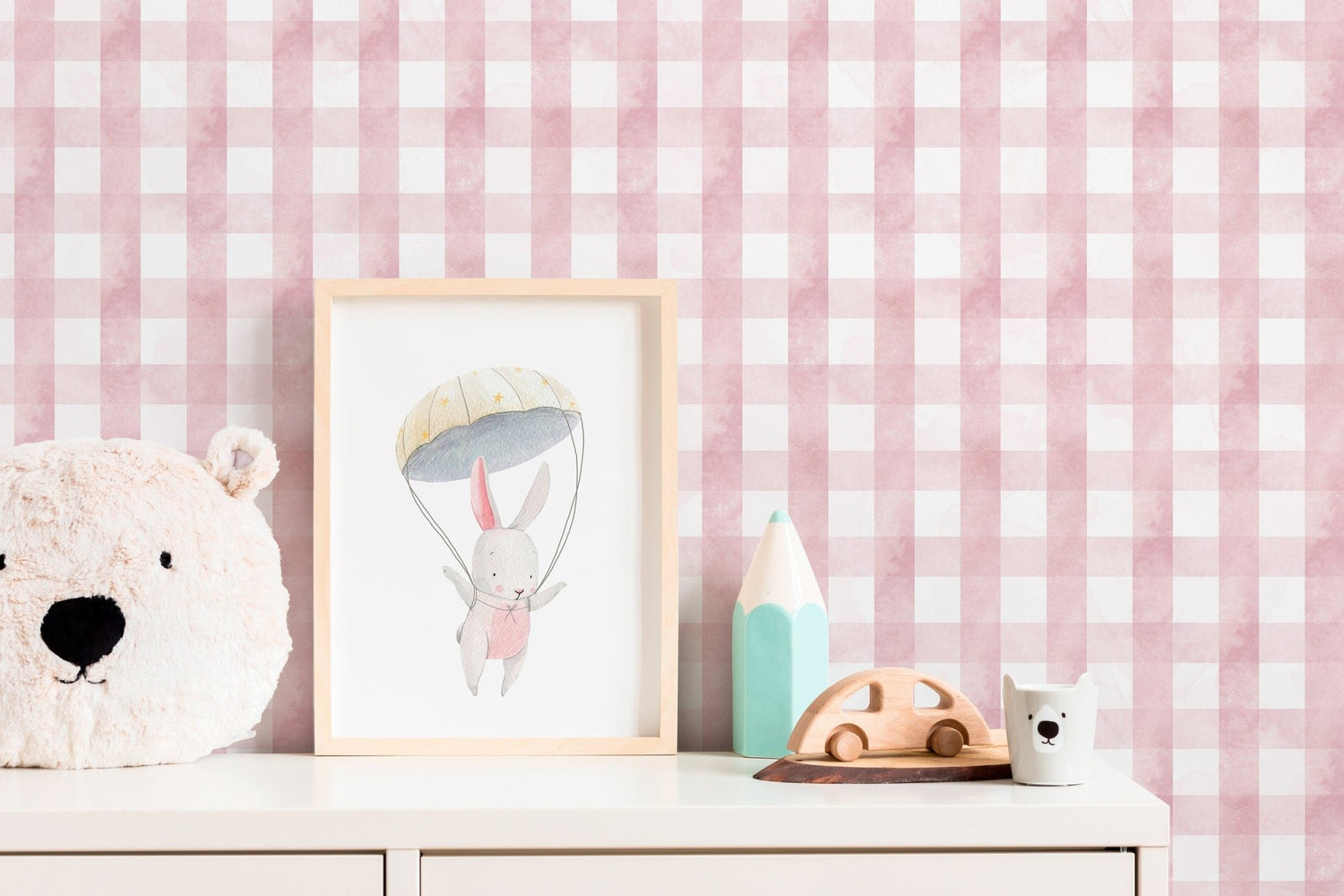 Pink Gingham Wallpaper / Peel and Stick Wallpaper Removable Wallpaper Home Decor Wall Art Wall Decor Room Decor - D011 - WallTrend