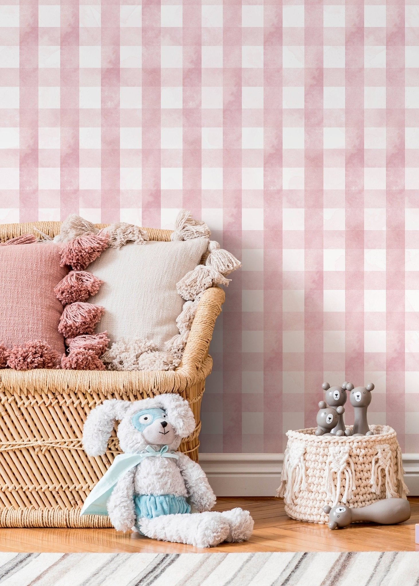 Pink Gingham Wallpaper / Peel and Stick Wallpaper Removable Wallpaper Home Decor Wall Art Wall Decor Room Decor - D011 - WallTrend