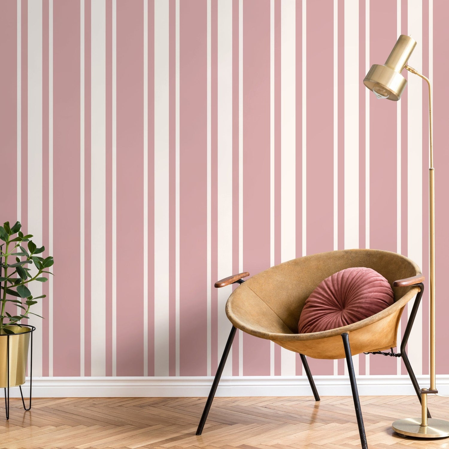 Pink Striped Wallpaper Vintage Wallpaper Peel and Stick and Traditional Wallpaper - D759 - WallTrend