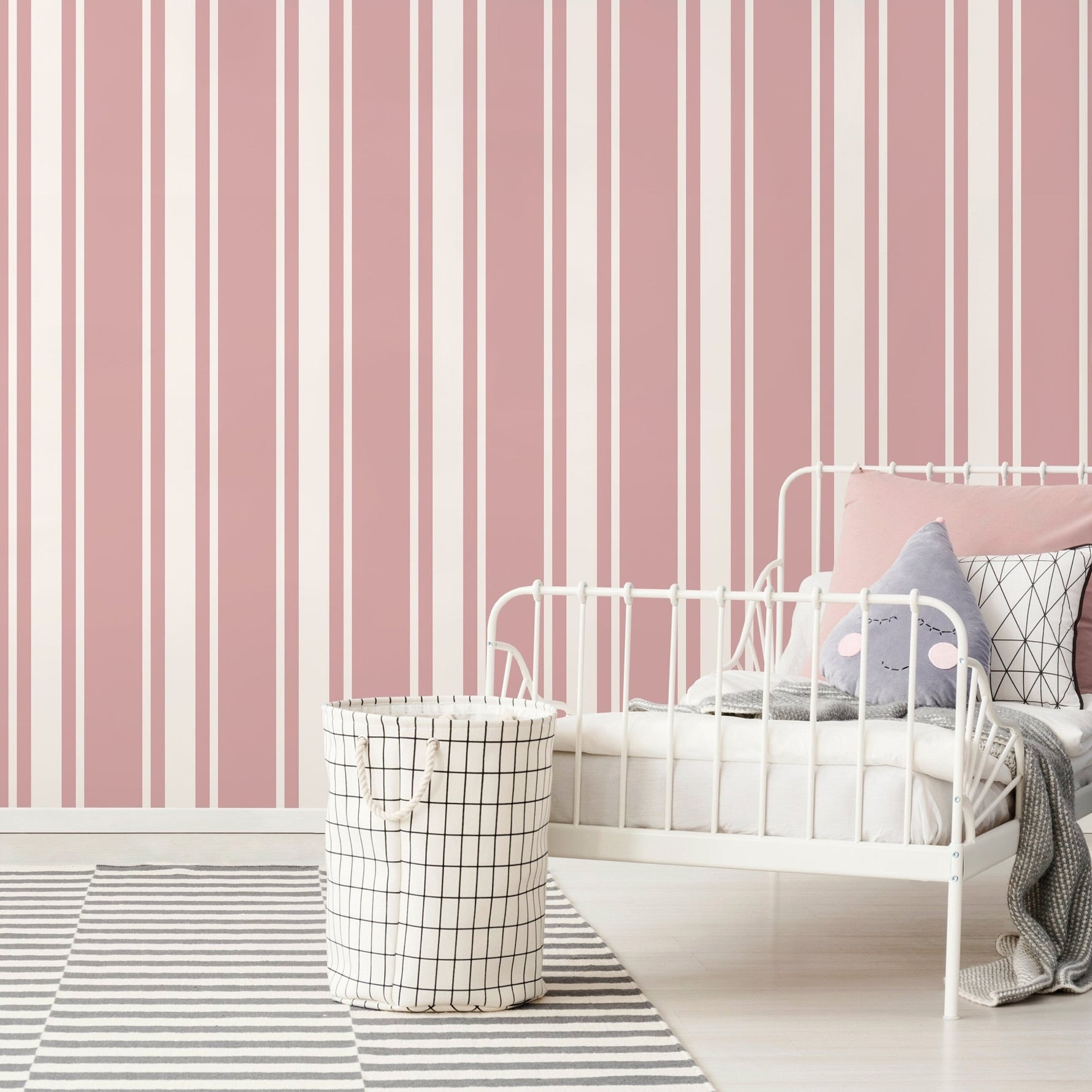 Pink Striped Wallpaper Vintage Wallpaper Peel and Stick and Traditional Wallpaper - D759 - WallTrend
