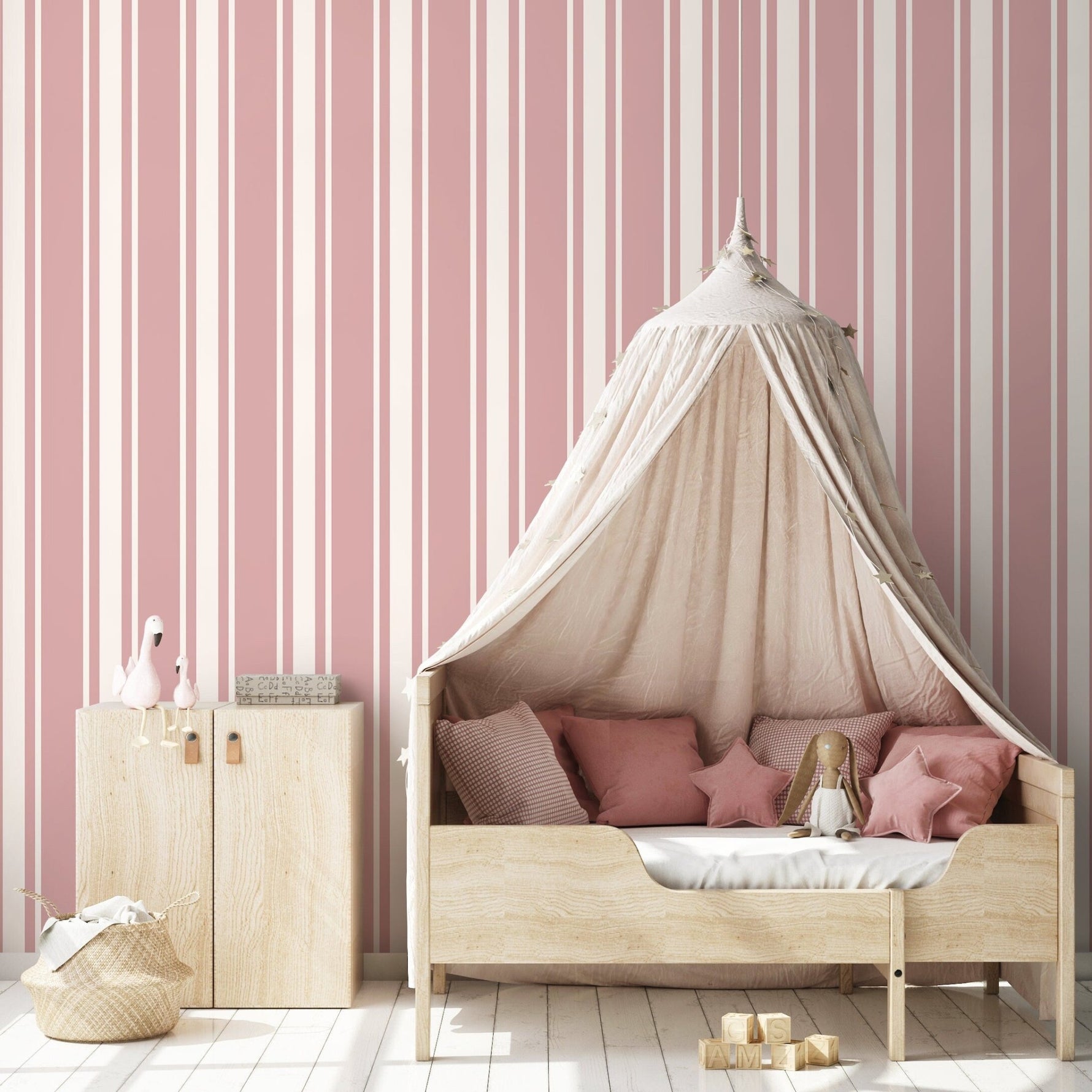 Pink Striped Wallpaper Vintage Wallpaper Peel and Stick and Traditional Wallpaper - D759 - WallTrend