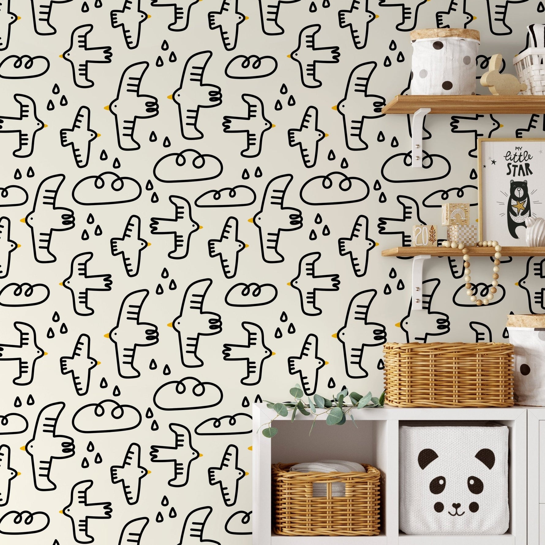 Playful Birds and Clouds Wallpaper - C705 - WallTrend