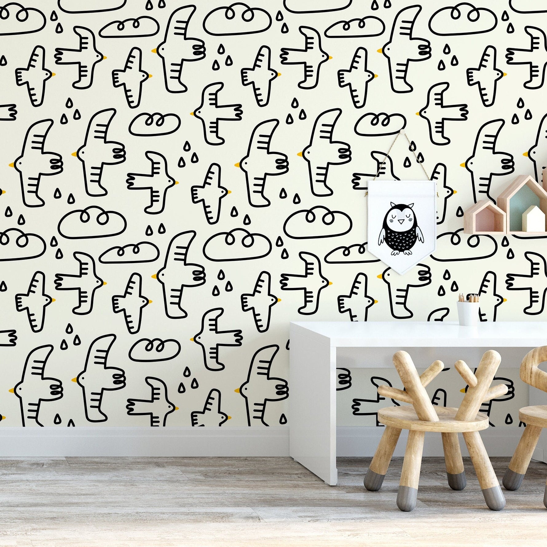 Playful Birds and Clouds Wallpaper - C705 - WallTrend
