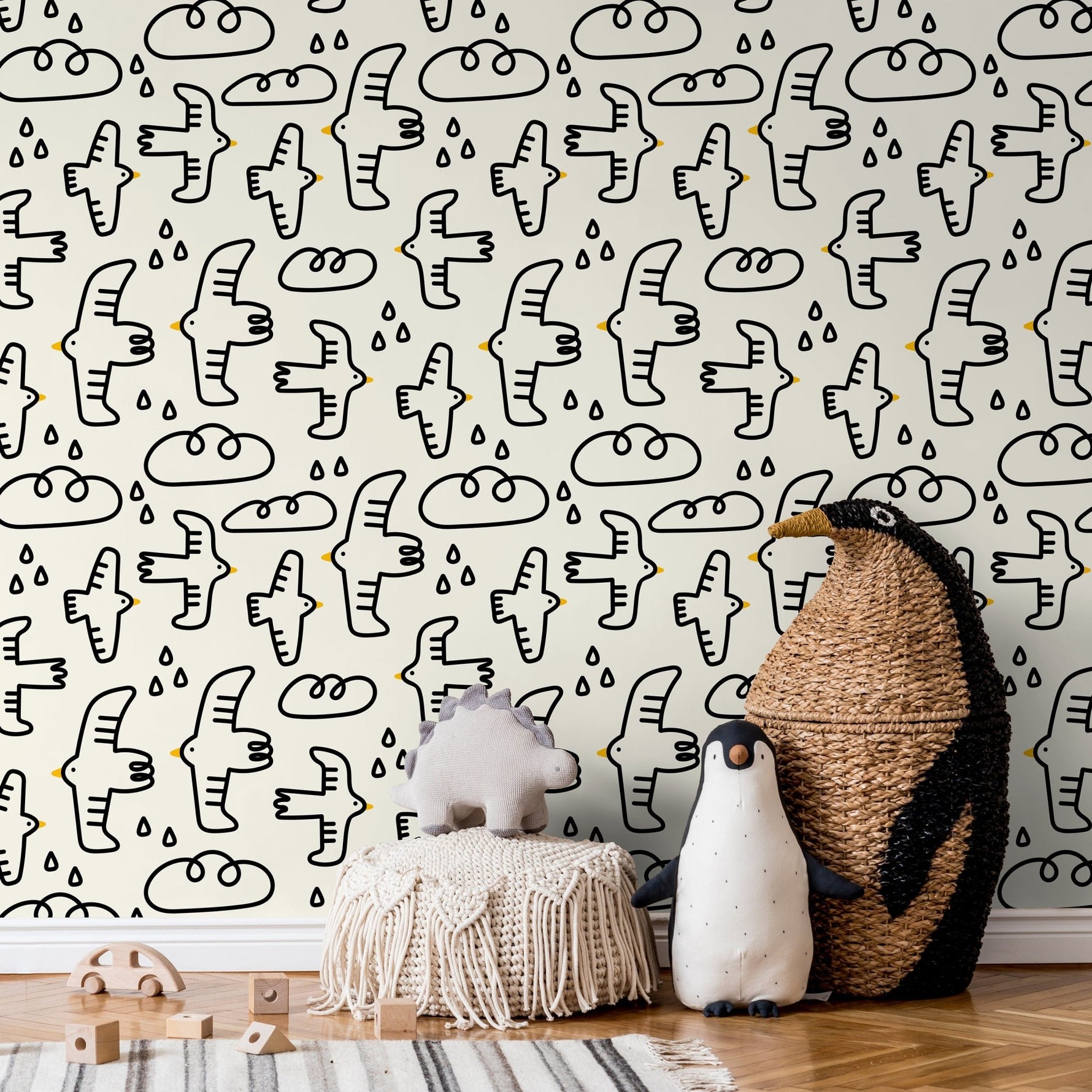 Playful Birds and Clouds Wallpaper - C705 - WallTrend