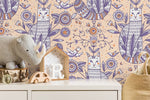 Playful Cat and Floral Motif Wallpaper - D292 - WallTrend