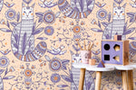 Playful Cat and Floral Motif Wallpaper - D292 - WallTrend