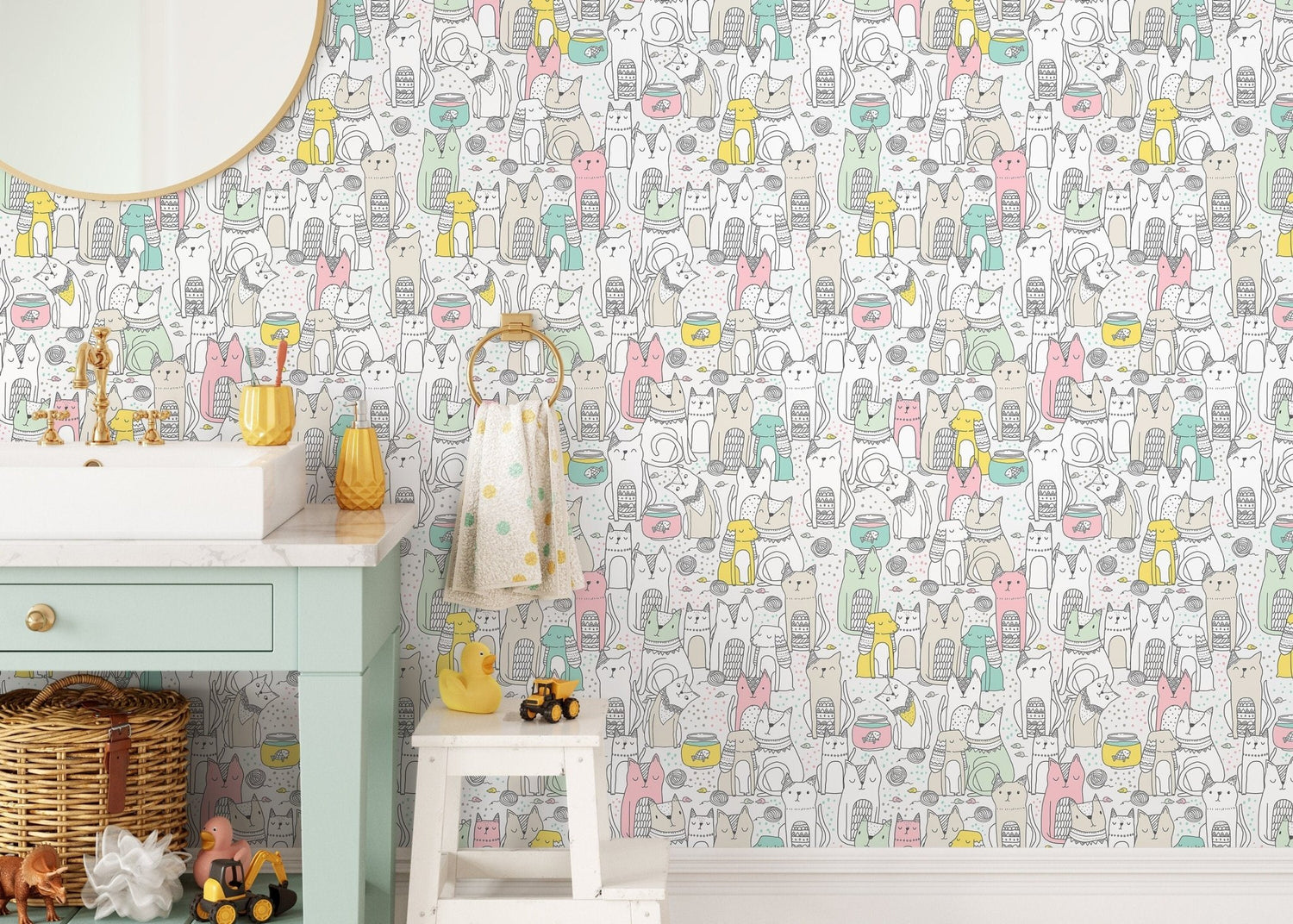 Playful Cat Doodles Wallpaper - B899 - WallTrend