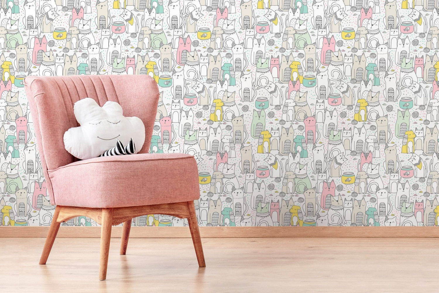 Playful Cat Doodles Wallpaper - B899 - WallTrend