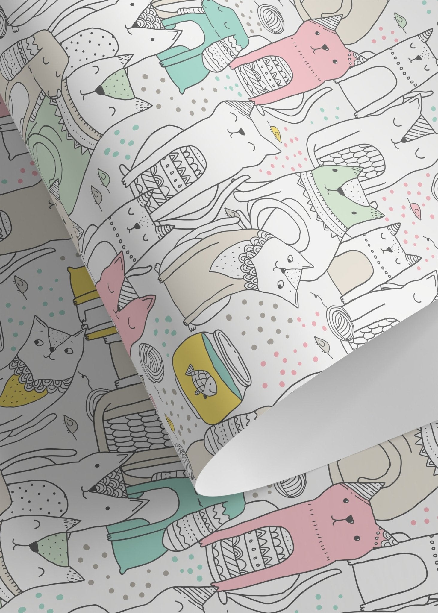 Playful Cat Doodles Wallpaper - B899 - WallTrend