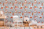 Playful Foxes and Trees Wallpaper - SKU B698 - WallTrend