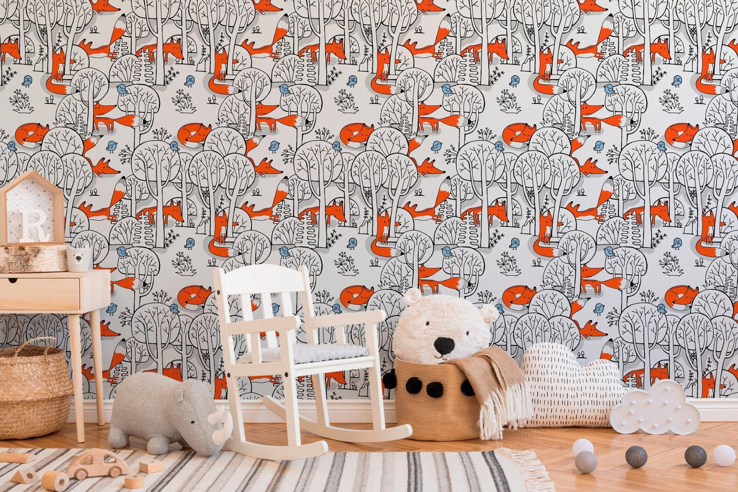 Playful Foxes and Trees Wallpaper - SKU B698 - WallTrend