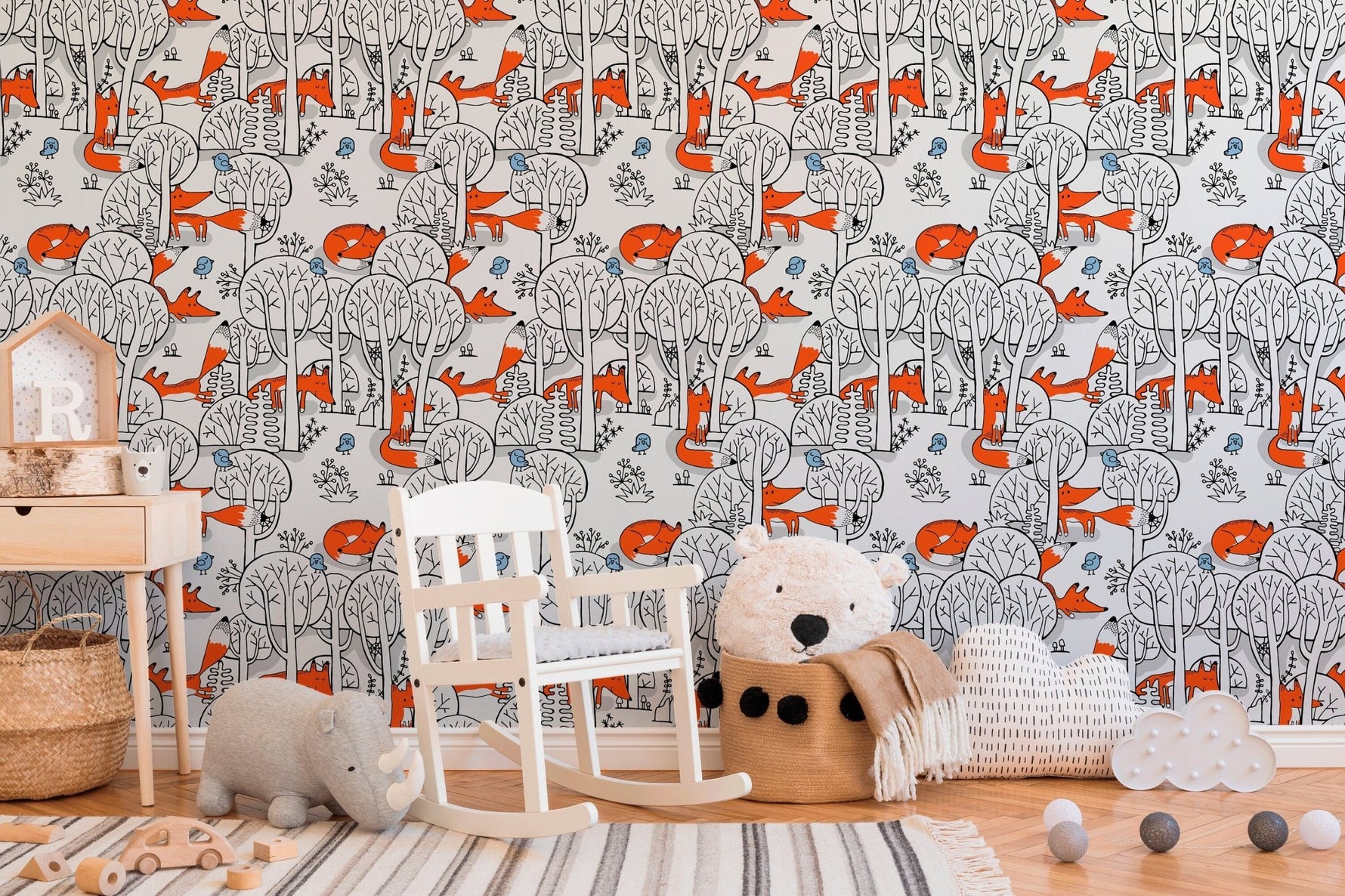 Playful Foxes and Trees Wallpaper - SKU B698 - WallTrend