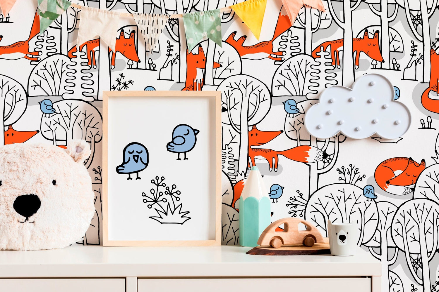 Playful Foxes and Trees Wallpaper - SKU B698 - WallTrend