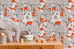 Playful Foxes and Trees Wallpaper - SKU B698 - WallTrend
