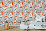 Playful Foxes and Trees Wallpaper - SKU B698 - WallTrend