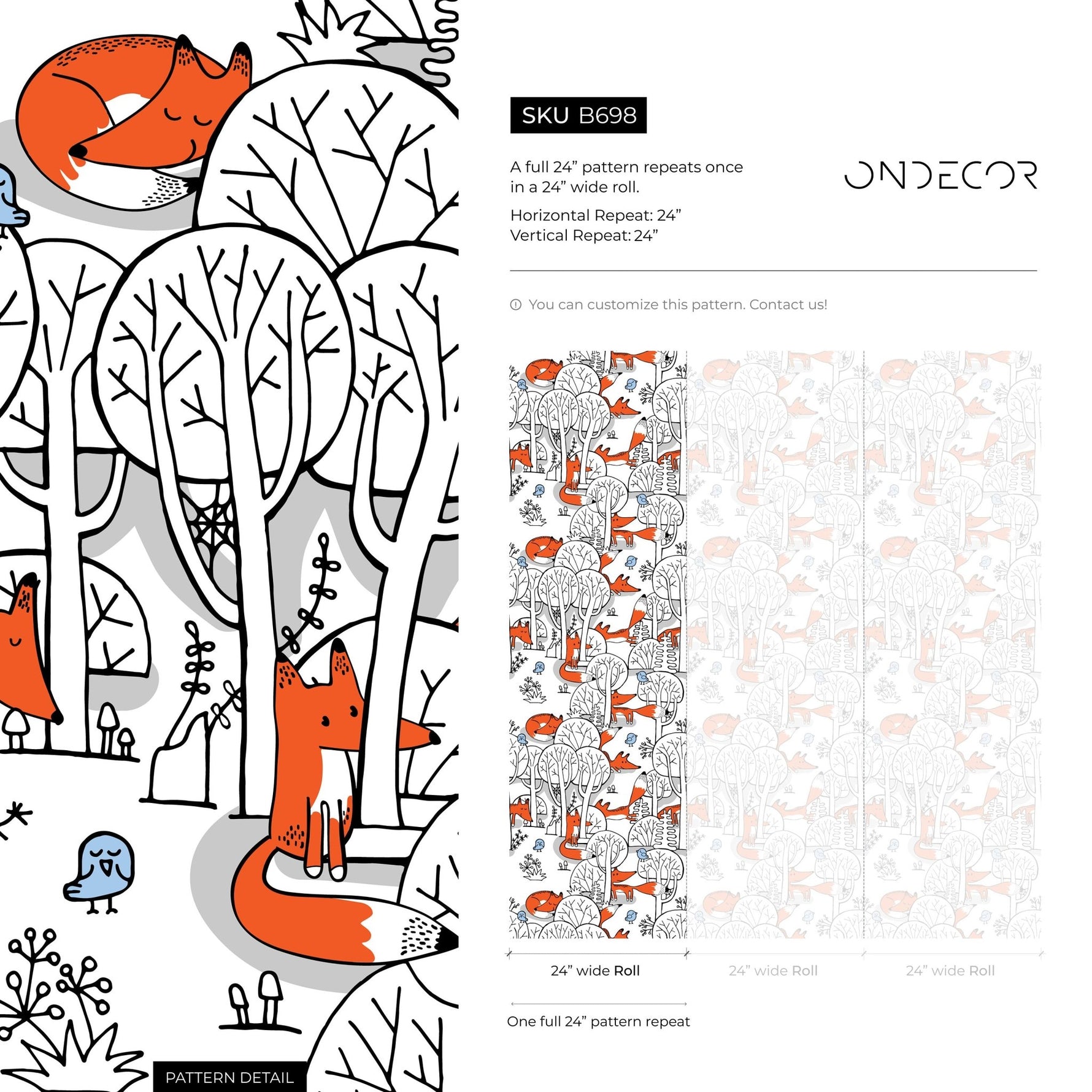 Playful Foxes and Trees Wallpaper - SKU B698 - WallTrend