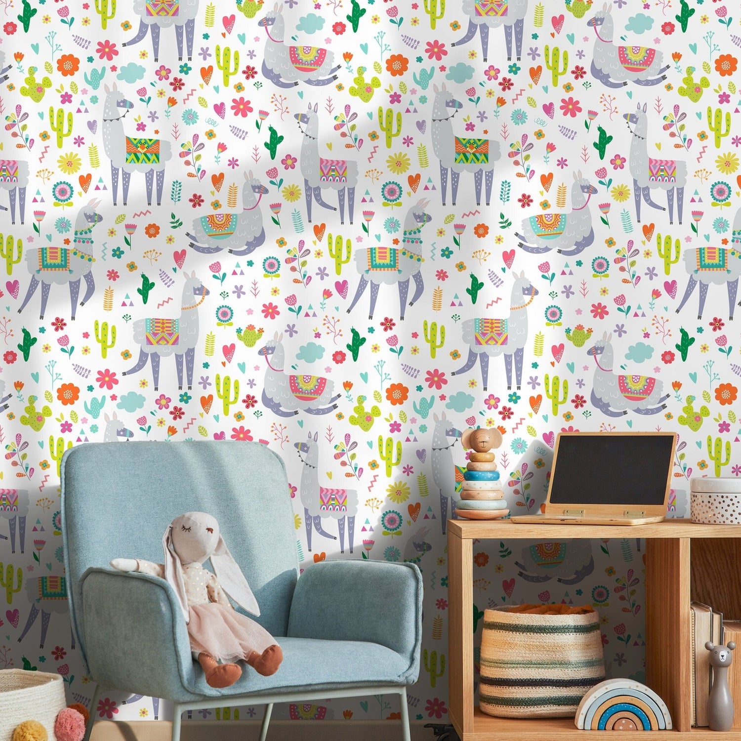 Playful Llama and Cactus Wallpaper - A389 - WallTrend