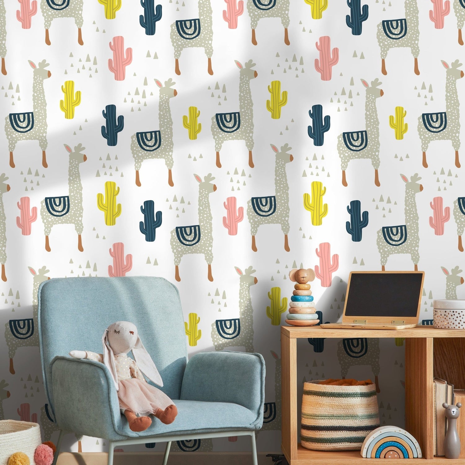 Playful Llamas and Cacti Wallpaper - A395 - WallTrend