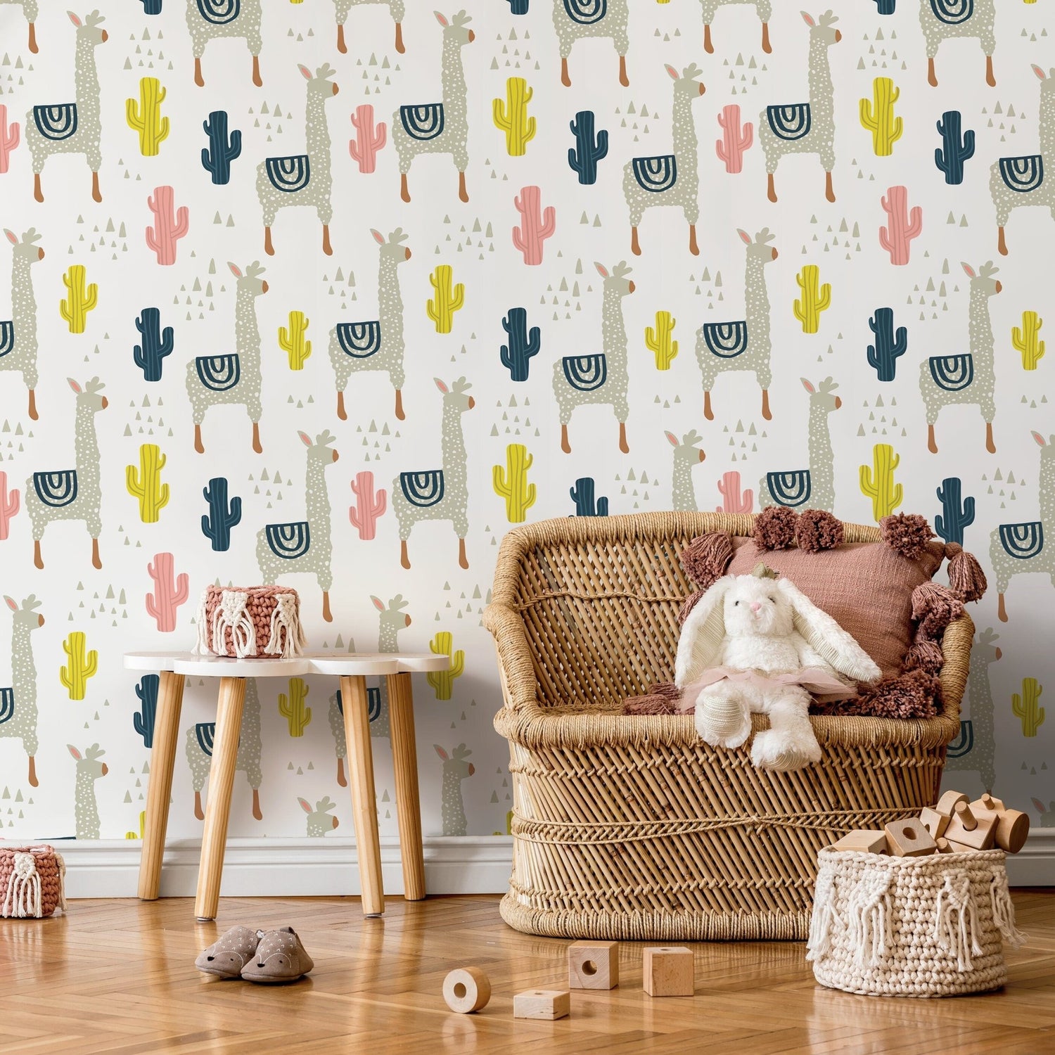 Playful Llamas and Cacti Wallpaper - A395 - WallTrend
