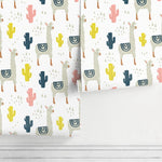 Playful Llamas and Cacti Wallpaper - A395 - WallTrend
