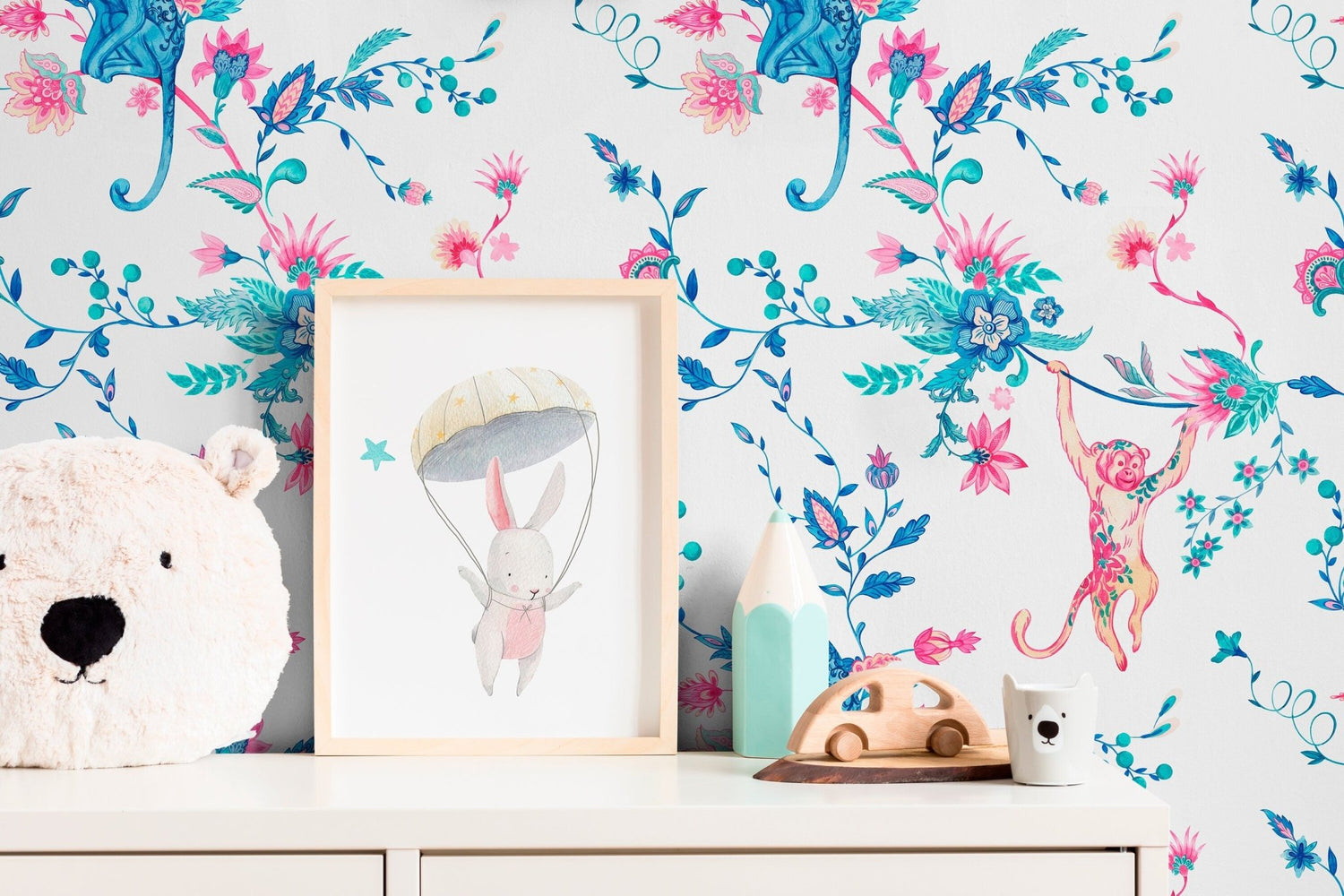 Playful Primates and Florals Wallpaper - C796 - WallTrend