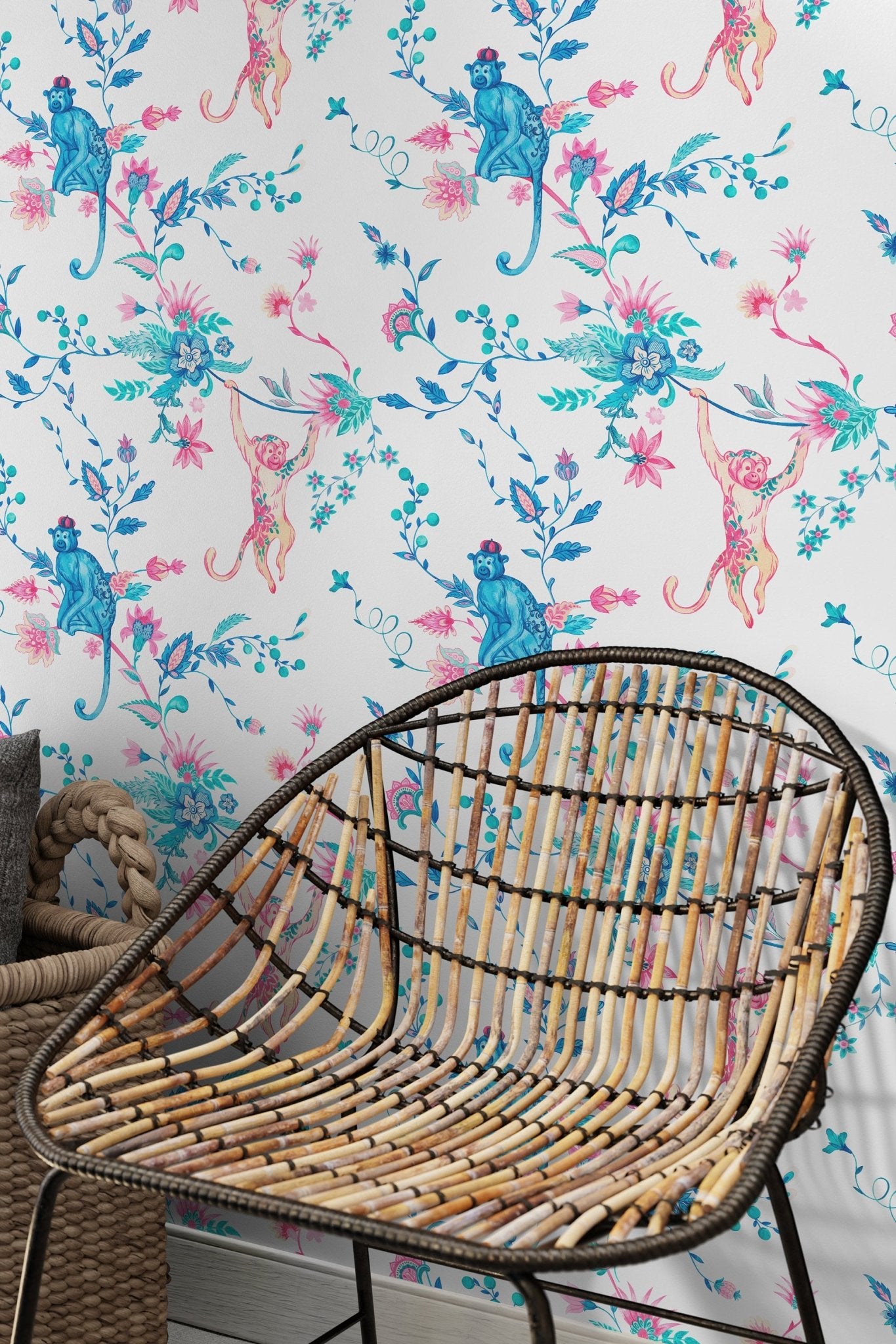 Playful Primates and Florals Wallpaper - C796 - WallTrend