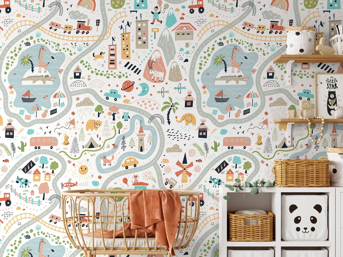 Playful Town Map Wallpaper - D504 - WallTrend