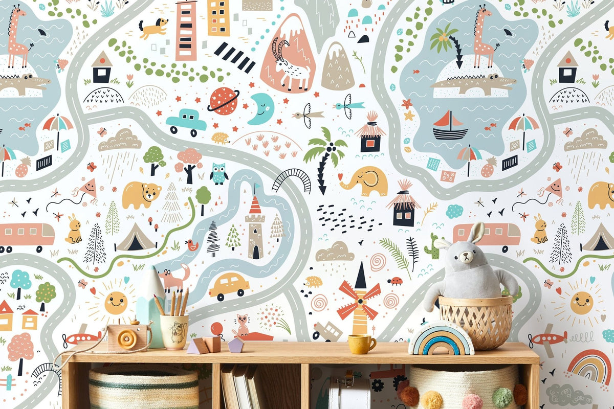 Playful Town Map Wallpaper - D504 - WallTrend