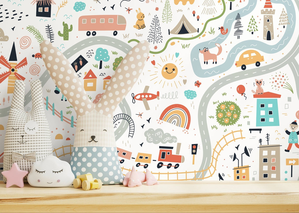 Playful Town Map Wallpaper - D504 - WallTrend