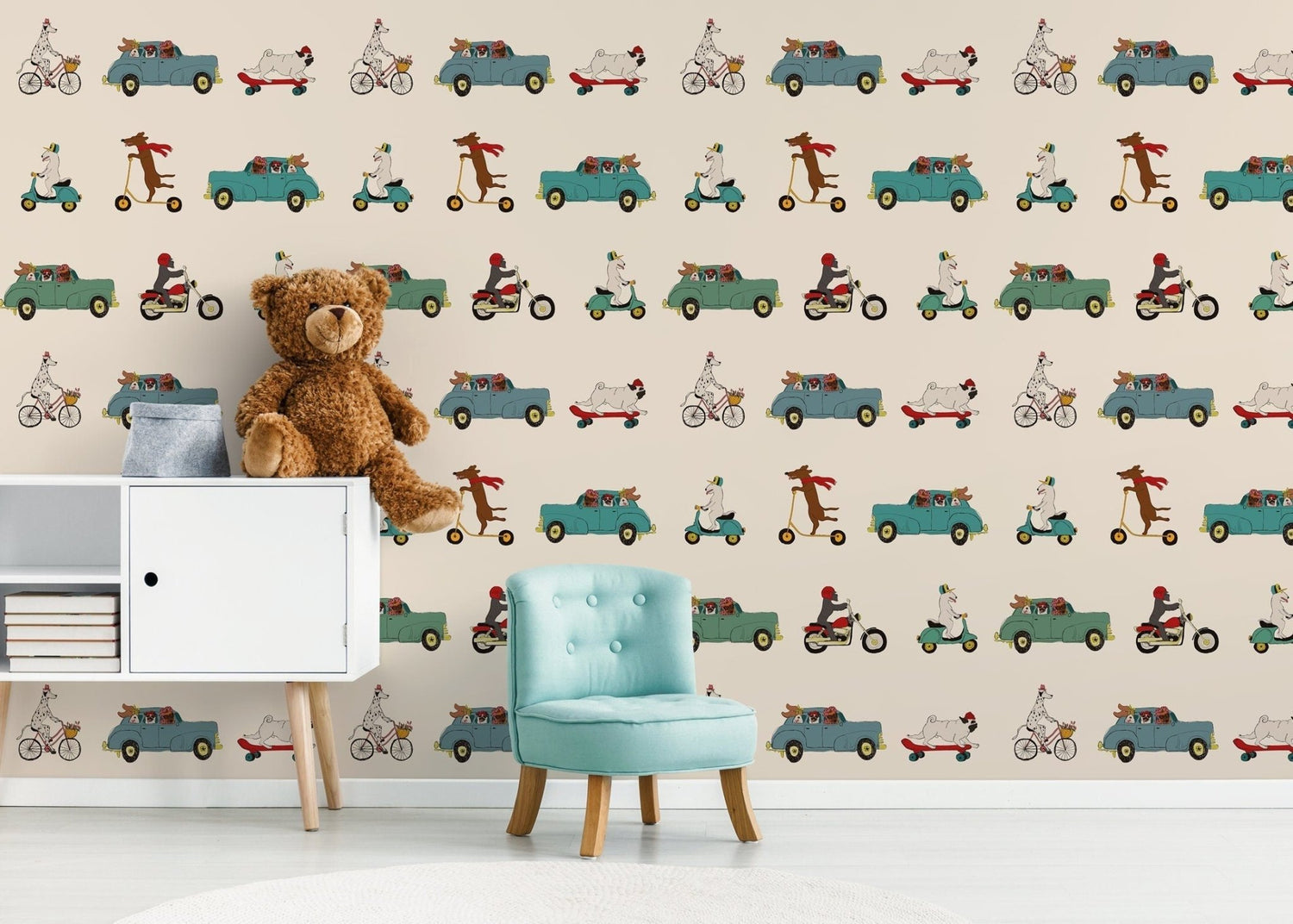 Pups in Cars Wallpaper Removable Peel and Stick Wallpaper, Animal Dog Wallpaper Repositionable Peel and Stick Wallpaper - ZACE - WallTrend
