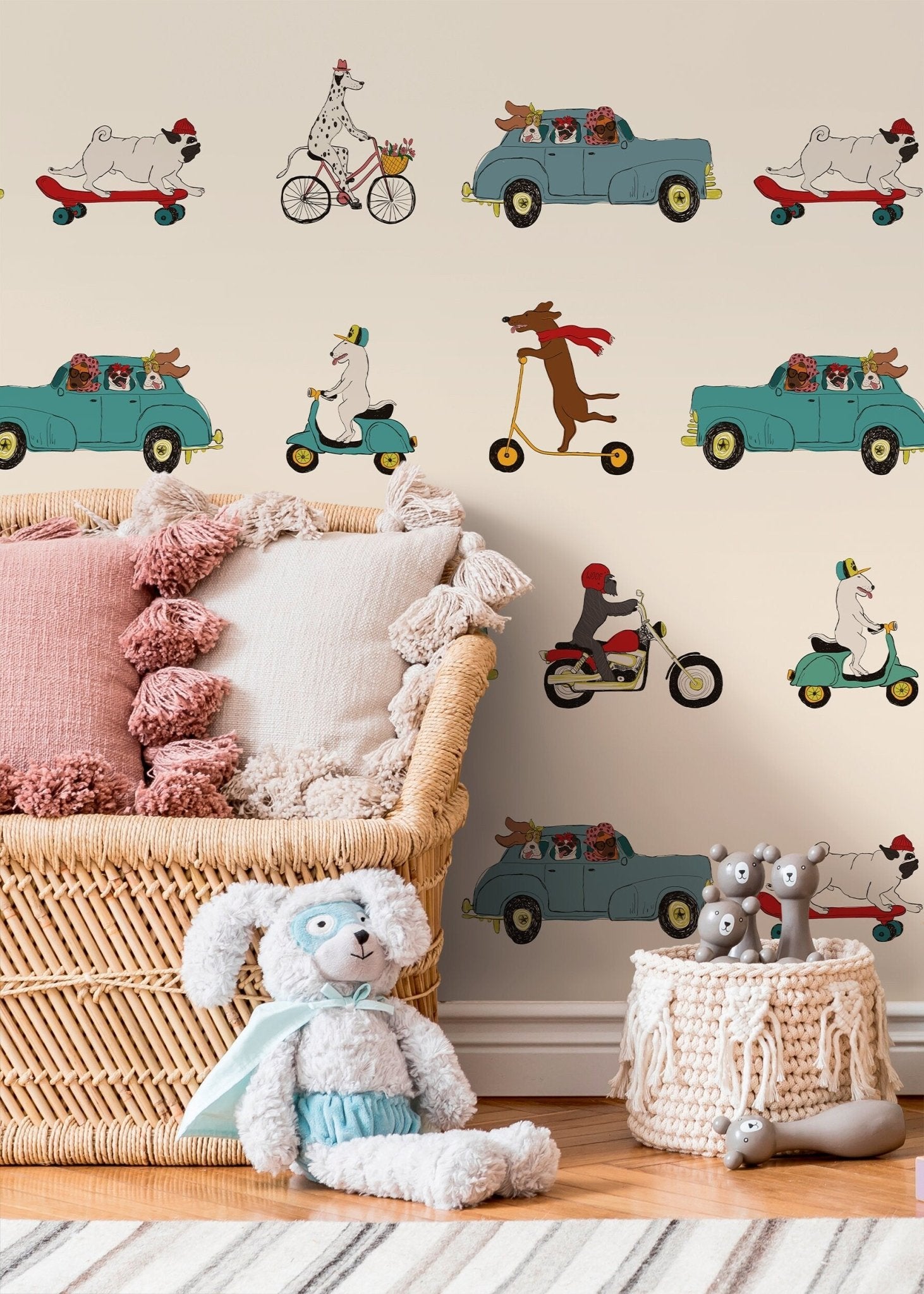 Pups in Cars Wallpaper Removable Peel and Stick Wallpaper, Animal Dog Wallpaper Repositionable Peel and Stick Wallpaper - ZACE - WallTrend