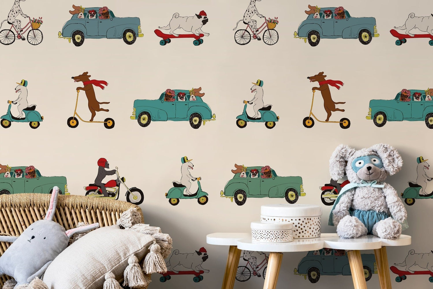 Pups in Cars Wallpaper Removable Peel and Stick Wallpaper, Animal Dog Wallpaper Repositionable Peel and Stick Wallpaper - ZACE - WallTrend