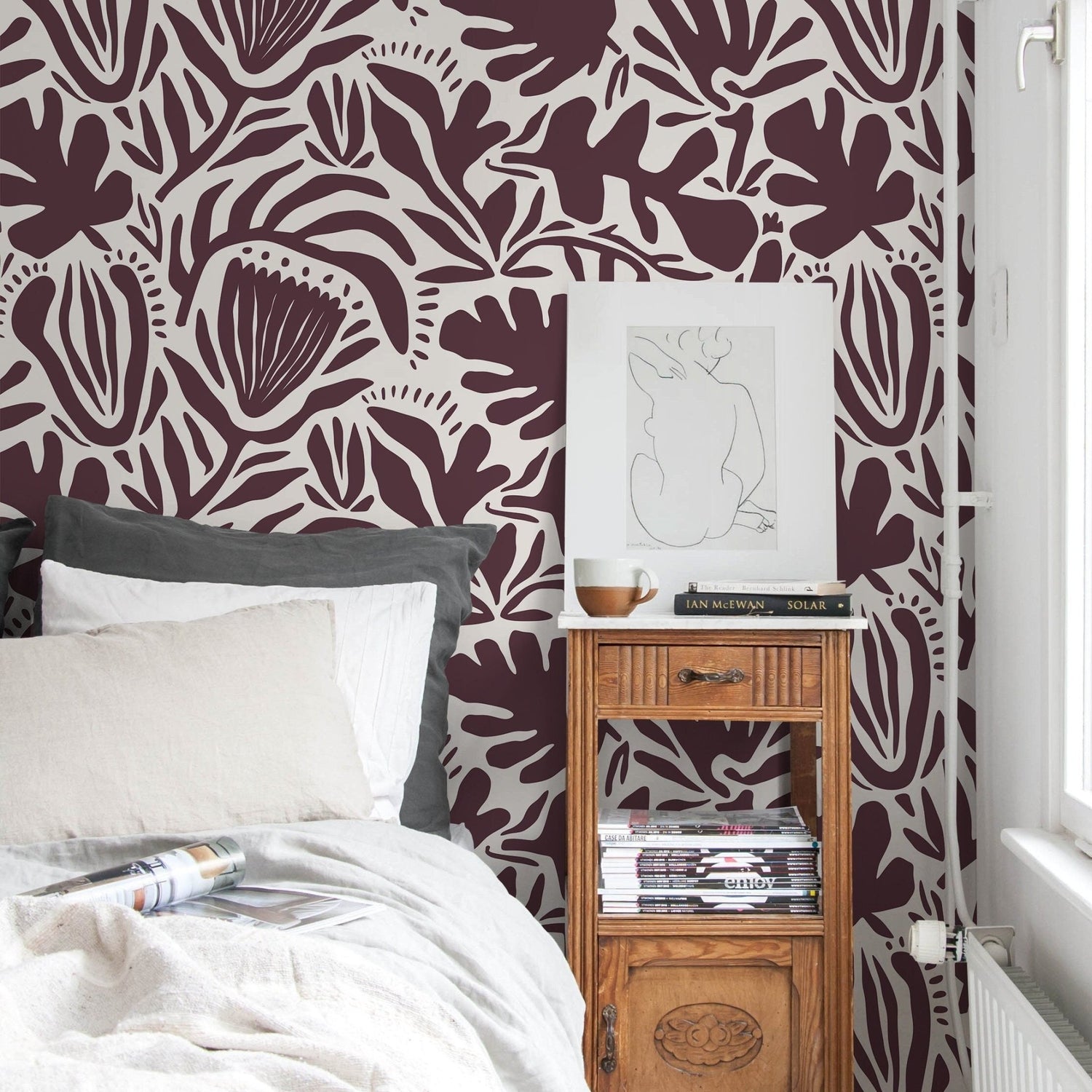 Purple Abstract Floral Wallpaper Modern Wallpaper Peel and Stick and Traditional Wallpaper - D710 - WallTrend