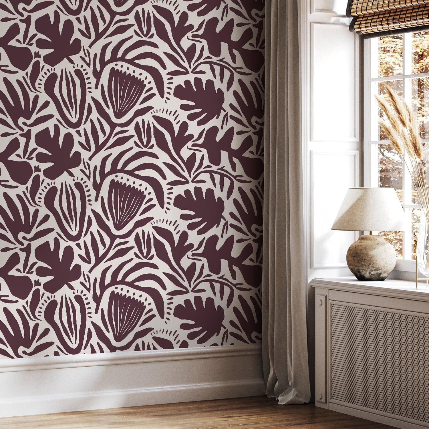 Purple Abstract Floral Wallpaper Modern Wallpaper Peel and Stick and Traditional Wallpaper - D710 - WallTrend
