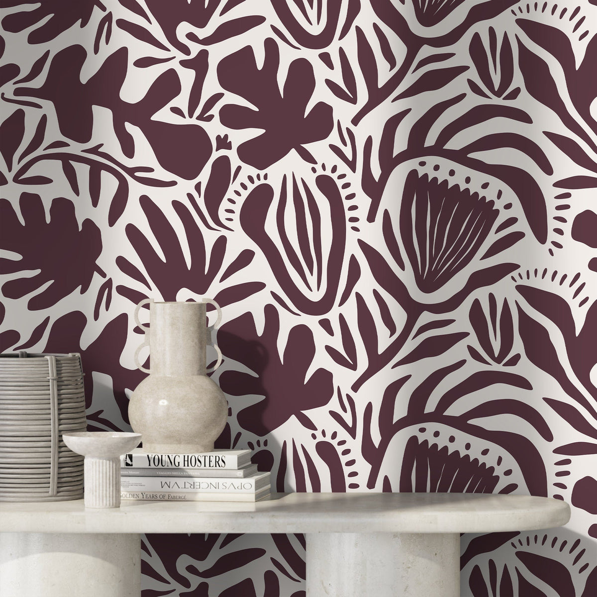 Purple Abstract Floral Wallpaper Modern Wallpaper Peel and Stick and Traditional Wallpaper - D710 - WallTrend