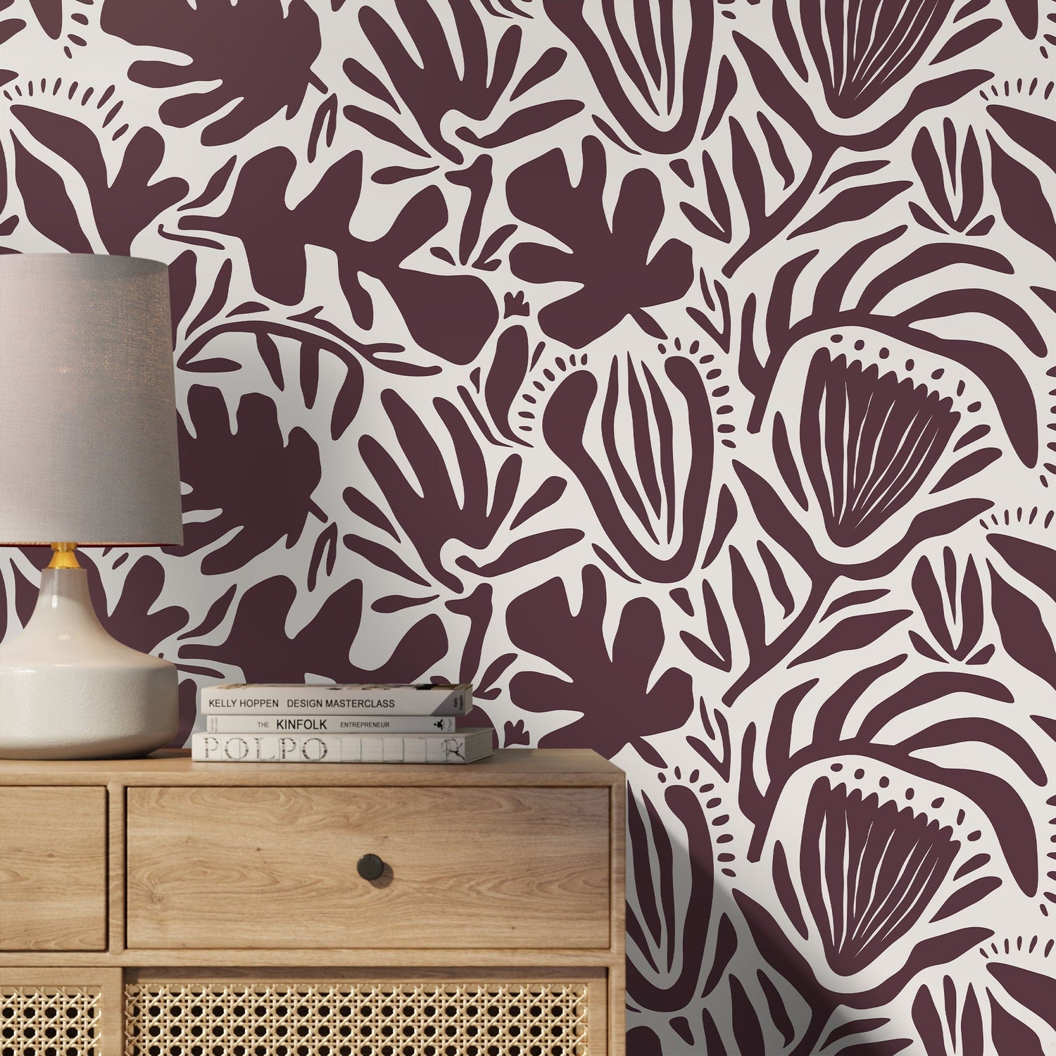 Purple Abstract Floral Wallpaper Modern Wallpaper Peel and Stick and Traditional Wallpaper - D710 - WallTrend
