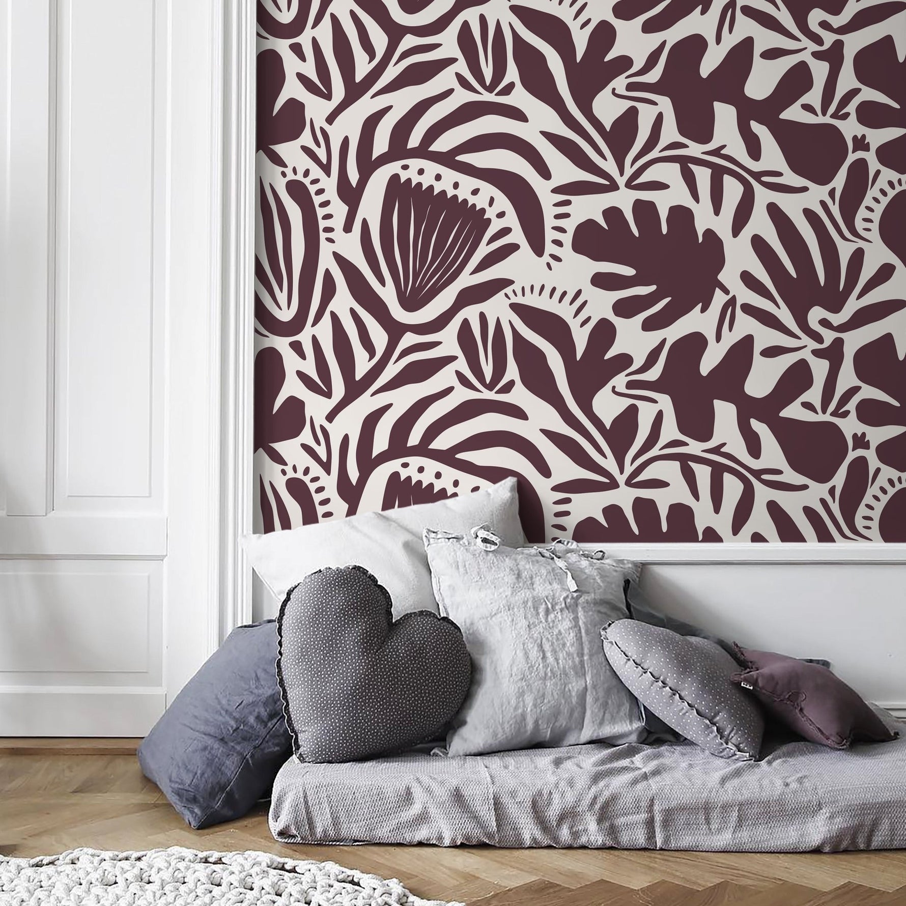 Purple Abstract Floral Wallpaper Modern Wallpaper Peel and Stick and Traditional Wallpaper - D710 - WallTrend
