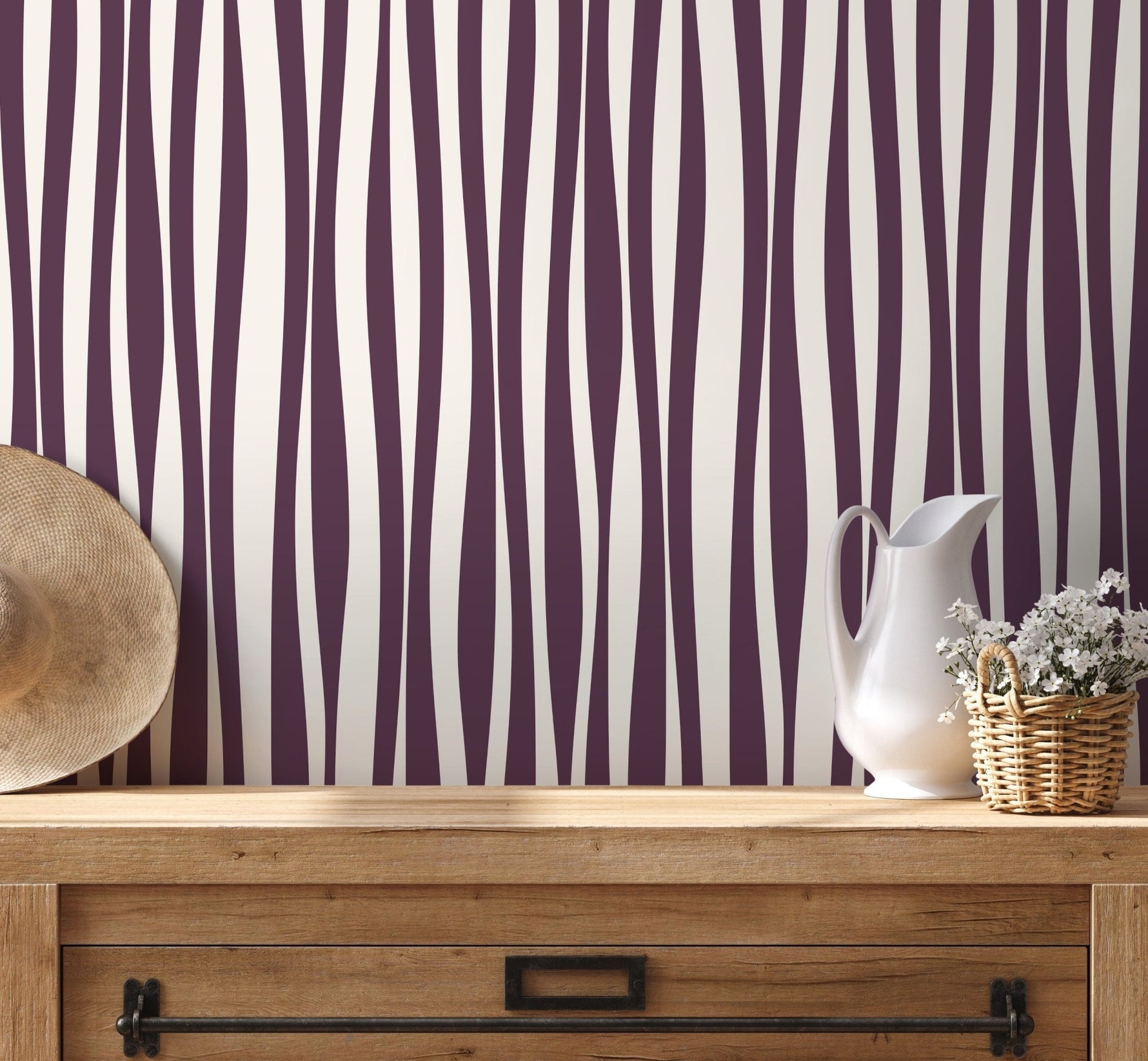 Purple Abstract Striped Wallpaper / Peel and Stick Wallpaper Removable Wallpaper Home Decor Wall Art Wall Decor Room Decor - D485 - WallTrend