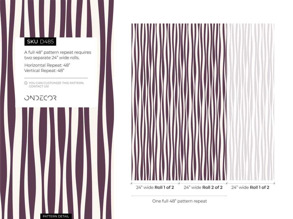 Purple Abstract Striped Wallpaper / Peel and Stick Wallpaper Removable Wallpaper Home Decor Wall Art Wall Decor Room Decor - D485 - WallTrend