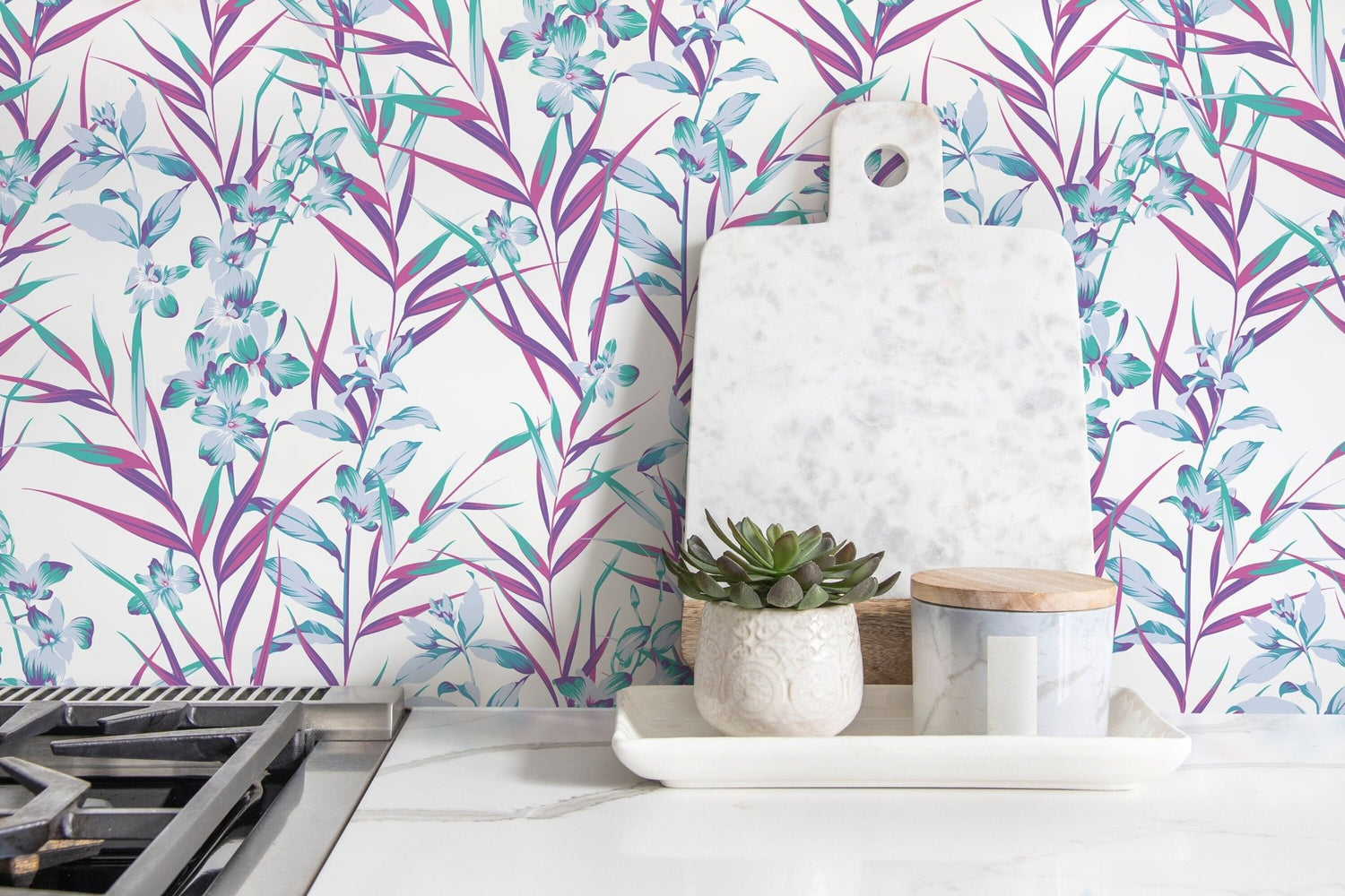 Purple Botanical Floral Wallpaper / Peel and Stick Wallpaper Removable Wallpaper Home Decor Wall Art Wall Decor Room Decor - D032 - WallTrend