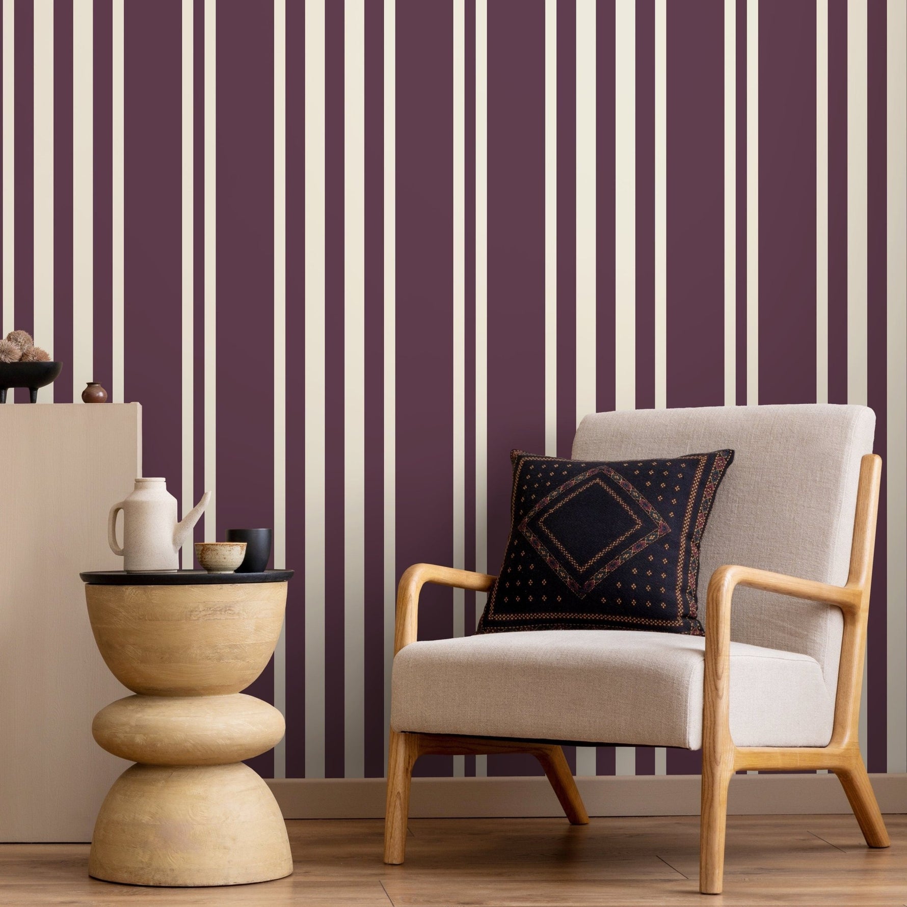 Purple Striped Wallpaper Modern Wallpaper Peel and Stick and Traditional Wallpaper - D787 - WallTrend