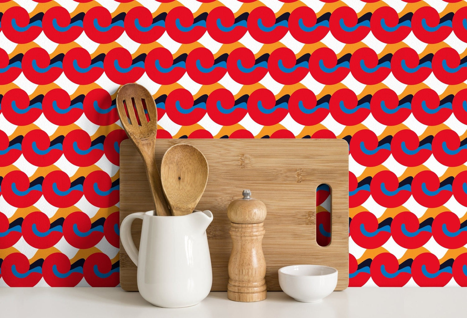 Red and Blue Wave Pattern Wallpaper - C458 - WallTrend