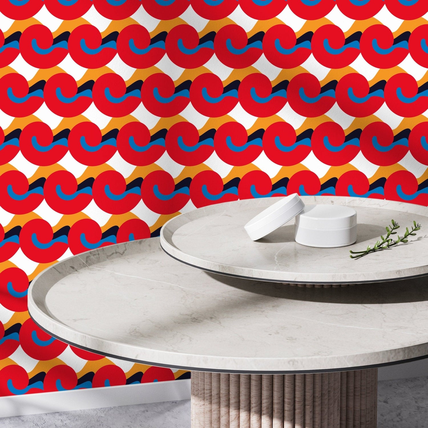 Red and Blue Wave Pattern Wallpaper - C458 - WallTrend