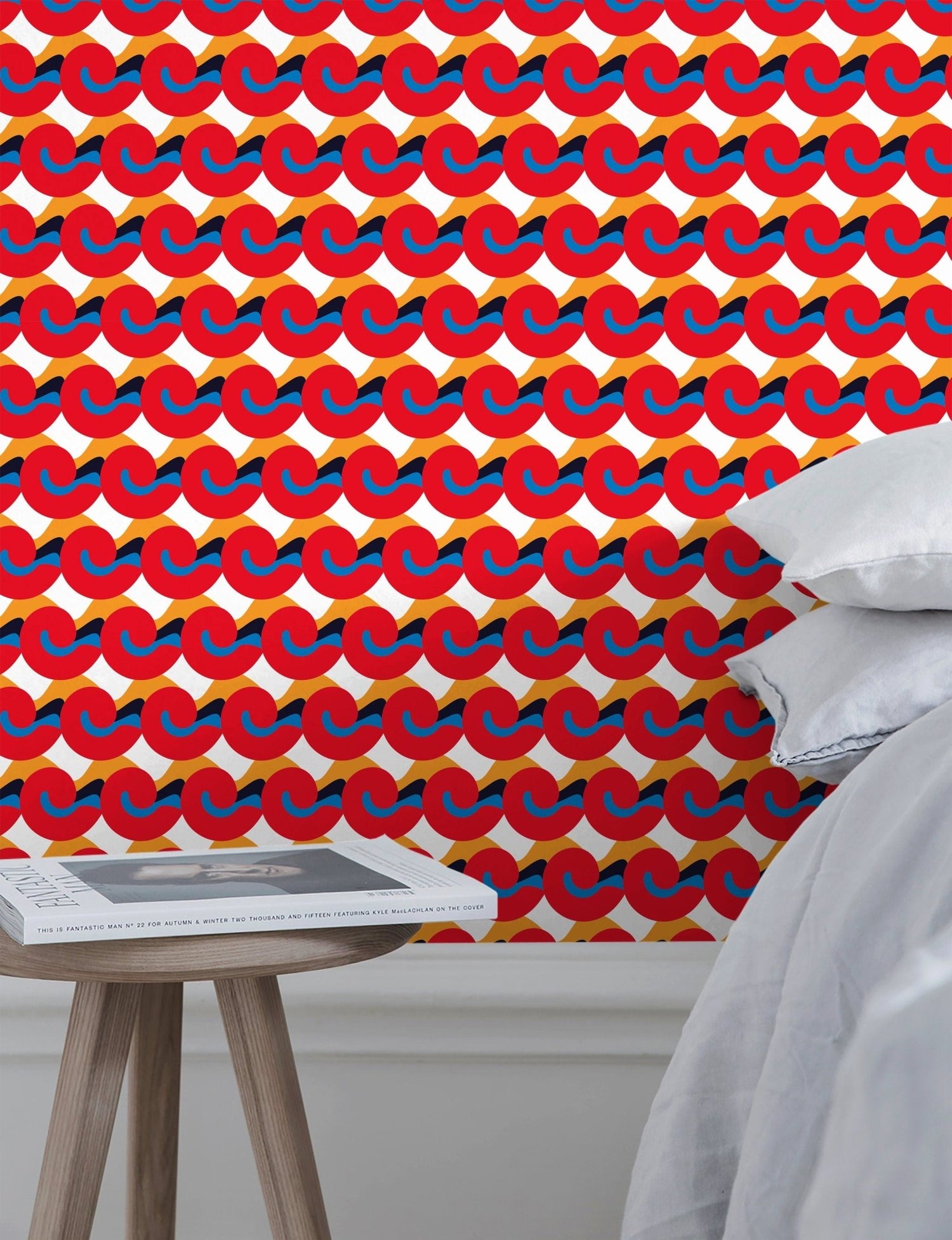 Red and Blue Wave Pattern Wallpaper - C458 - WallTrend